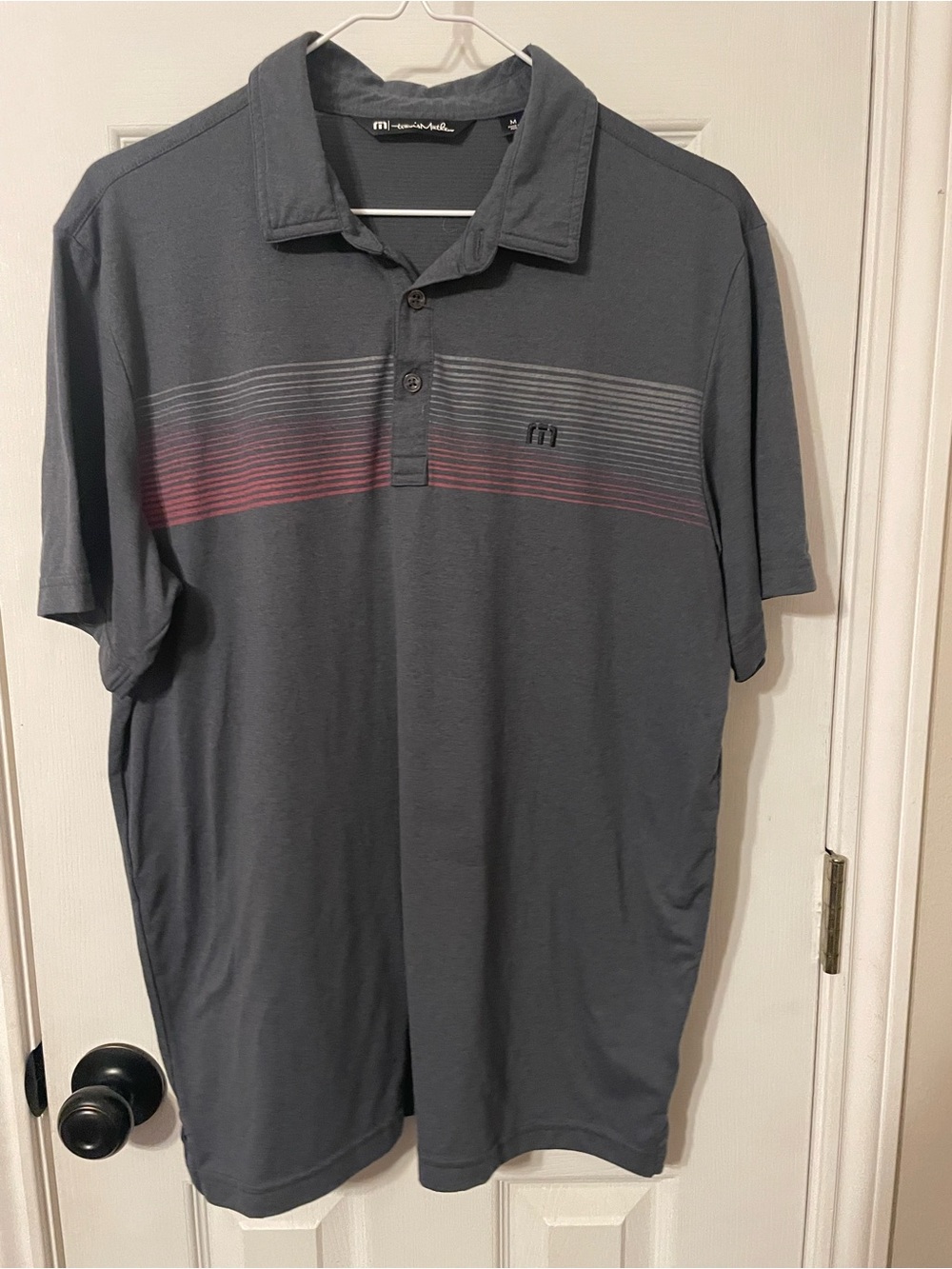 Travis Mathew Charcoal Polo with Horizontal Stripe Detail